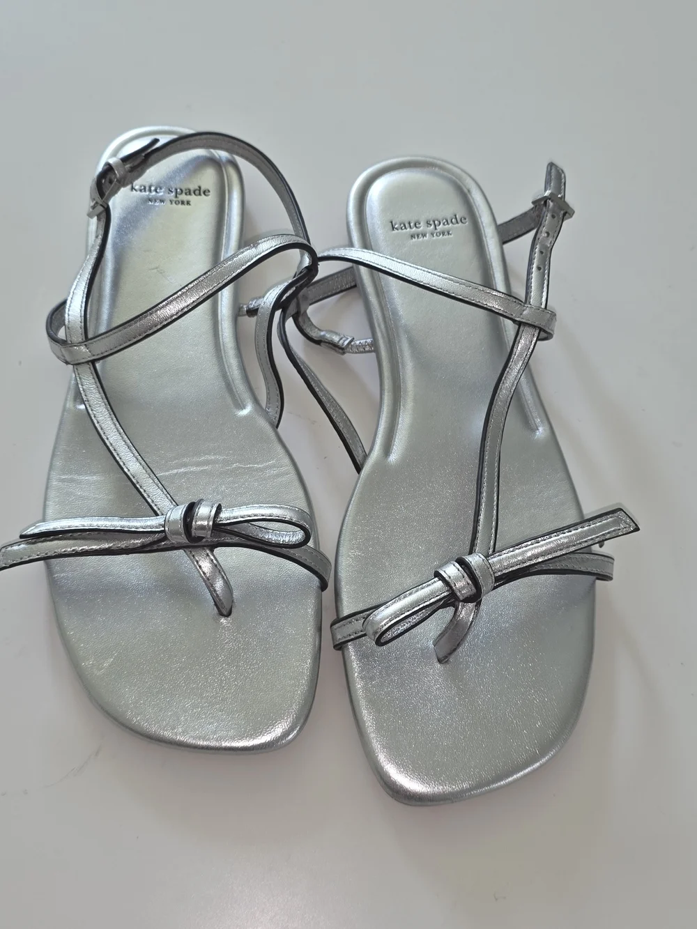 Kate Spade Metallic Silver Strappy Flat Sandals